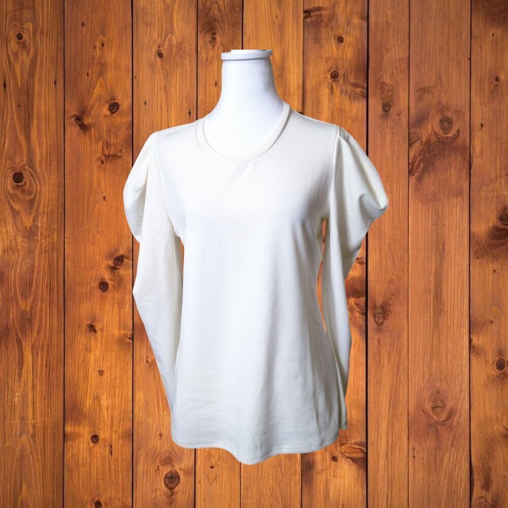 G By Giuliana Women's Small Crepe Puff Long Sleeve Off White Pullover Blouse